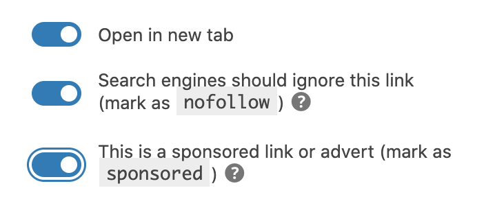 A screengrab of the Yoast plugin's options for indicating the relevance of a link.